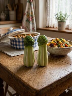 Vintage Celery Salt & Pepper Shakers Ceramic Kitschy Mid Century Made in Japan
